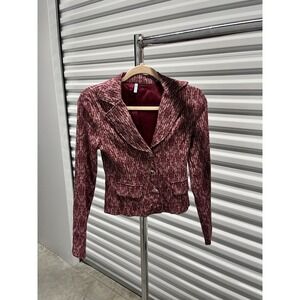 Vintage Y2K Pink Floral Textured Short Blazer Jacket Size Small